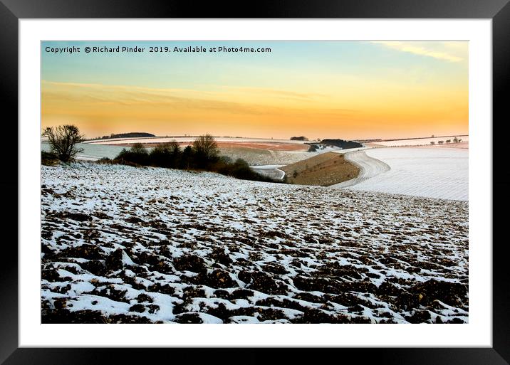 Snow on the East Yorkshire Wolds. Framed Mounted Print by Richard Pinder