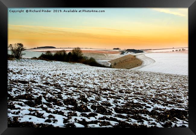 Snow on the East Yorkshire Wolds. Framed Print by Richard Pinder