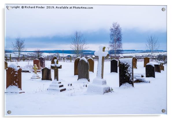 Snow Covered Yorkshire Graveyard. Acrylic by Richard Pinder
