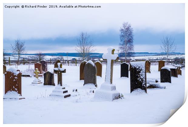 Snow Covered Yorkshire Graveyard. Print by Richard Pinder