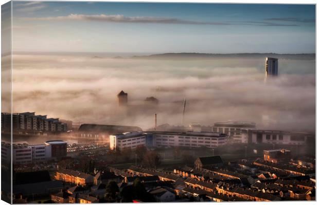 Fog over Swansea City Canvas Print by Leighton Collins