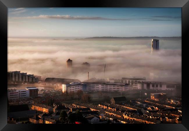 Fog over Swansea City Framed Print by Leighton Collins