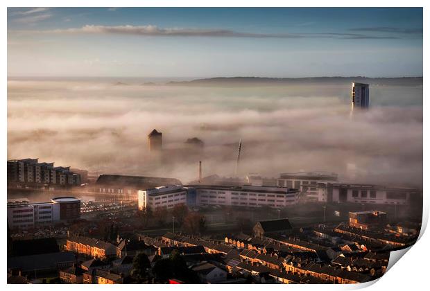 Fog over Swansea City Print by Leighton Collins