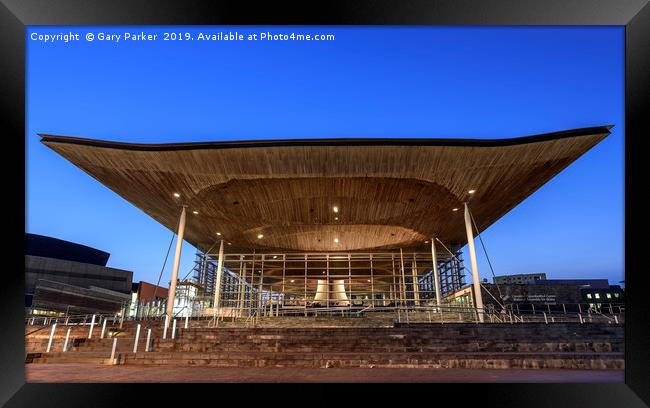 The Senedd, in Cardiff Bay, at sunrise Framed Print by Gary Parker