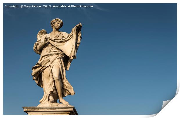 A large, stone statue of an angel, Rome Print by Gary Parker