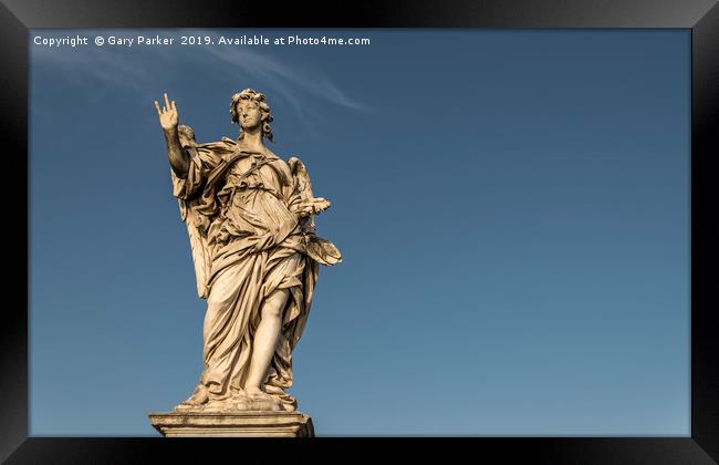 A large, stone statue of an angel, Rome Framed Print by Gary Parker