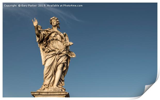 A large, stone statue of an angel, Rome Print by Gary Parker