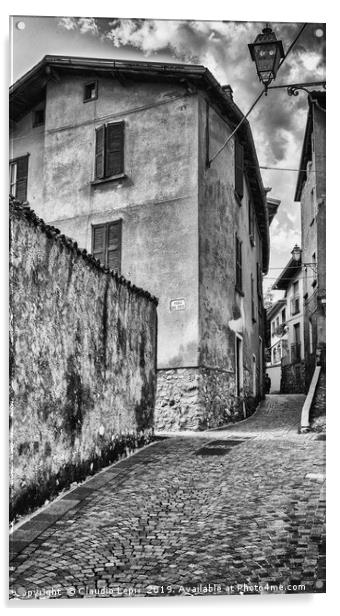 Crossing of alleys in alpine village, BW Acrylic by Claudio Lepri