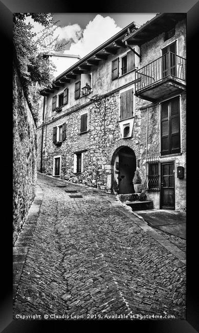 Alley in alpine village, BW Framed Print by Claudio Lepri