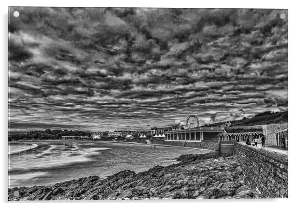 Dramatic Barry Island Monochrome Acrylic by Steve Purnell