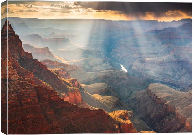 Grand Canyon monsoon Lightrays Canvas Print by John Finney