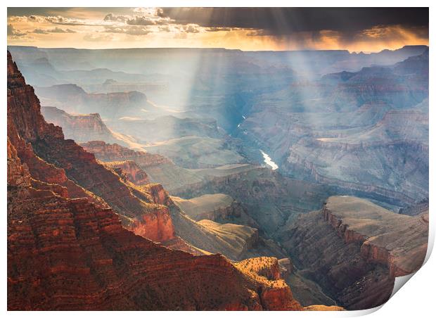 Grand Canyon monsoon Lightrays Print by John Finney
