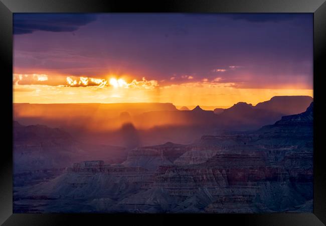 Grand Canyon monsoon sunset Framed Print by John Finney