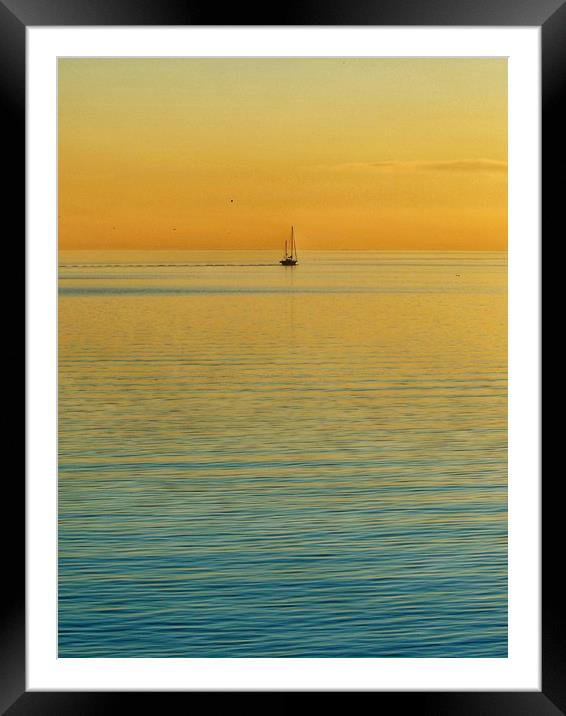 Calm Sea And Yacht     Framed Mounted Print by Victor Burnside