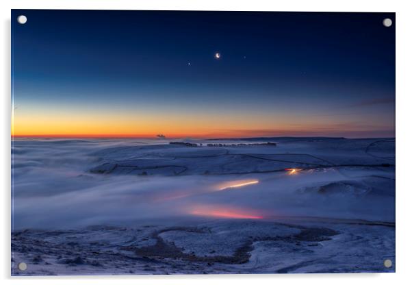 Winter conjunction over freezing fog and snow   Acrylic by John Finney