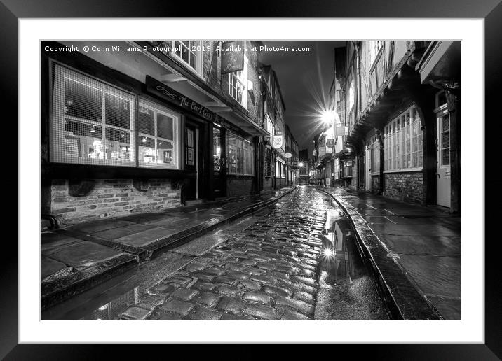 The Shambles At Night 8 BW Framed Mounted Print by Colin Williams Photography