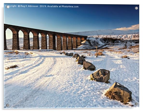 Ribblehead Viaduct - Winter Acrylic by Reg K Atkinson