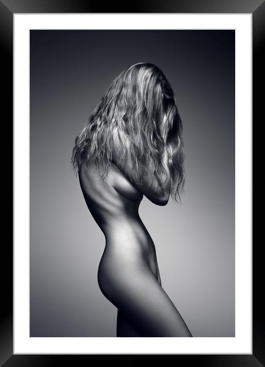 Nude woman sensual body Framed Mounted Print by Johan Swanepoel