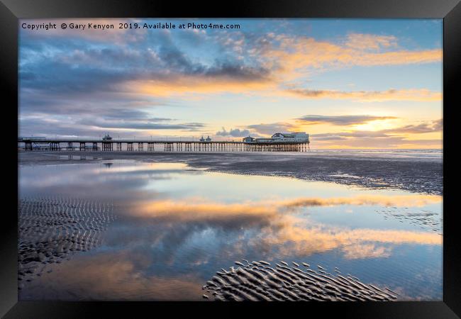 Sunset Down On Blackpool Beach Framed Print by Gary Kenyon
