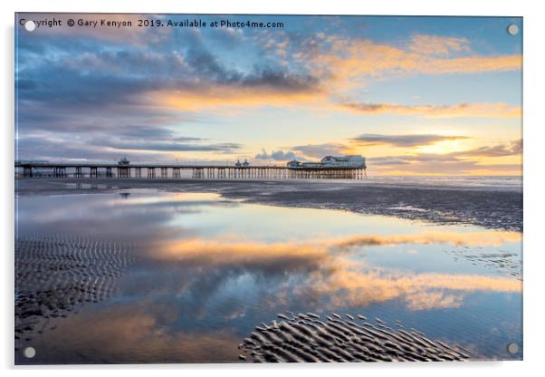 Sunset Down On Blackpool Beach Acrylic by Gary Kenyon
