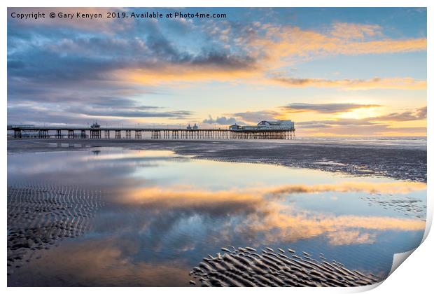 Sunset Down On Blackpool Beach Print by Gary Kenyon