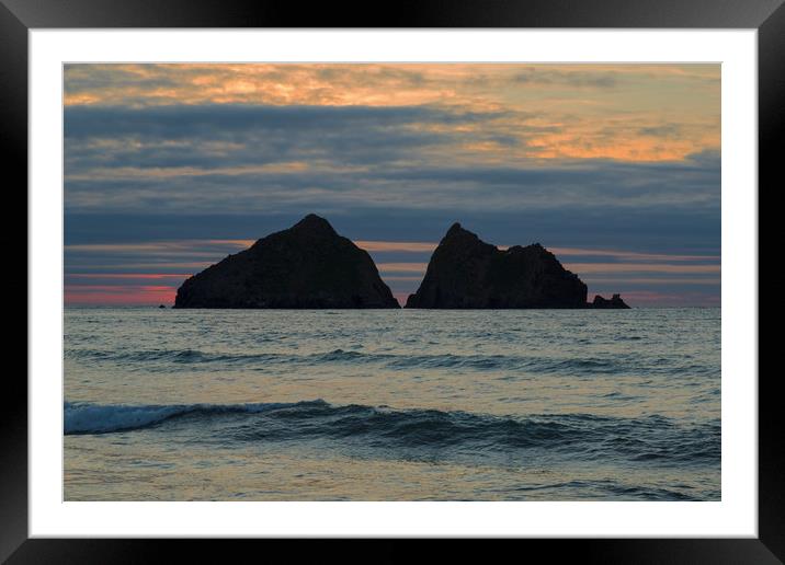 Gull Rocks Holywell Bay Framed Mounted Print by CHRIS BARNARD