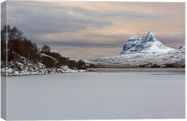 Suilven and a Frozen Cam Loch Canvas Print by Derek Beattie