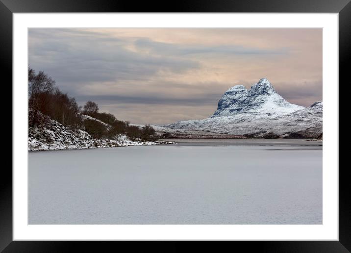 Suilven and a Frozen Cam Loch Framed Mounted Print by Derek Beattie