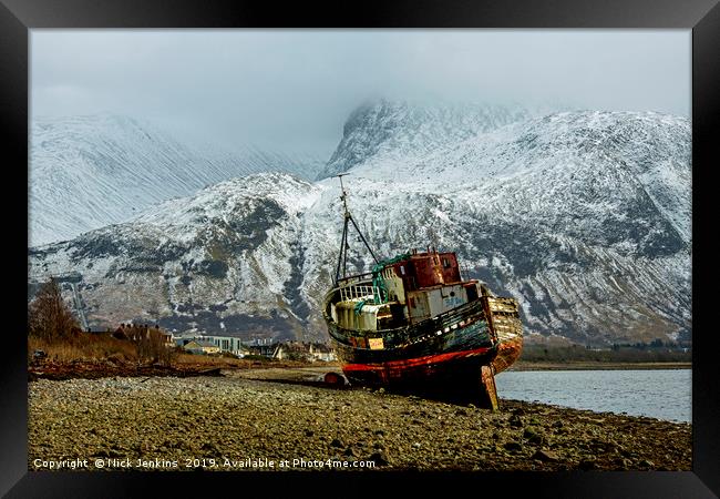 The Corpach Wreck beneath Ben Nevis Scotland Framed Print by Nick Jenkins