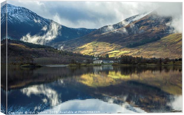 Reflections Loch Leven opposite Glencoe Scotland Canvas Print by Nick Jenkins