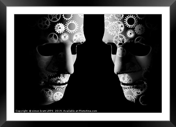 AI robotic concept with cogs for brains Framed Mounted Print by Simon Bratt LRPS