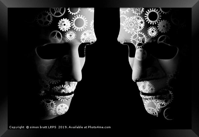 AI robotic concept with cogs for brains Framed Print by Simon Bratt LRPS