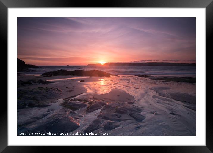 Harlyn Pink Sunrise Framed Mounted Print by Kate Whiston