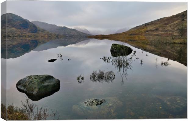 Loch Arklet reflection and snow capped Mountains Canvas Print by JC studios LRPS ARPS