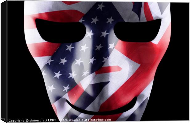 Mask with GB and USA flags overlaid Canvas Print by Simon Bratt LRPS