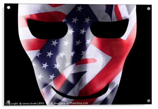 Mask with GB and USA flags overlaid Acrylic by Simon Bratt LRPS
