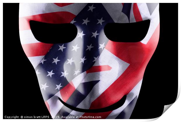 Mask with GB and USA flags overlaid Print by Simon Bratt LRPS