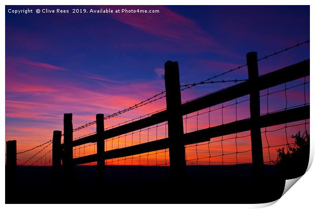Sunset Fence Print by Clive Rees