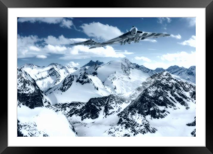 Avro Vulcans_ Mountain strike Framed Mounted Print by Rob Lester