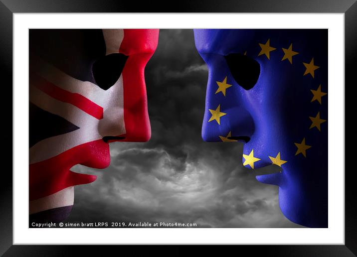 Brexit head to head EU and UK flags Framed Mounted Print by Simon Bratt LRPS