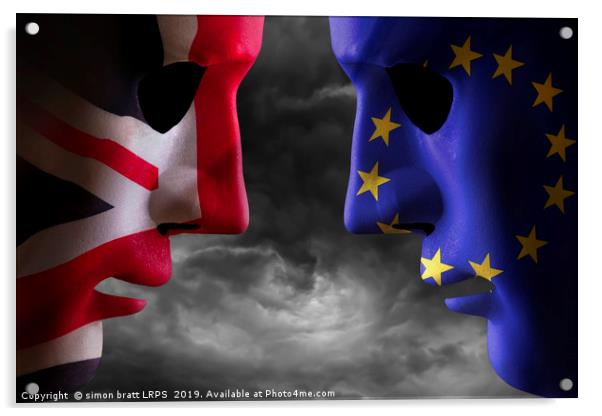 Brexit head to head EU and UK flags Acrylic by Simon Bratt LRPS