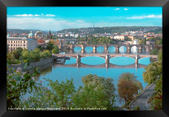 Panoramic view over Prague City main river Framed Print by Daniela Simona Temneanu