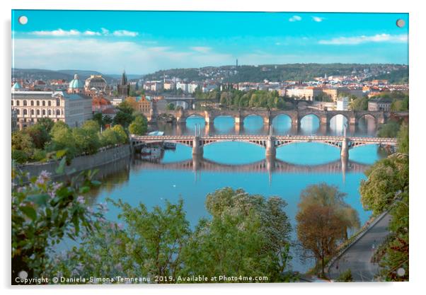 Panoramic view over Prague City main river Acrylic by Daniela Simona Temneanu