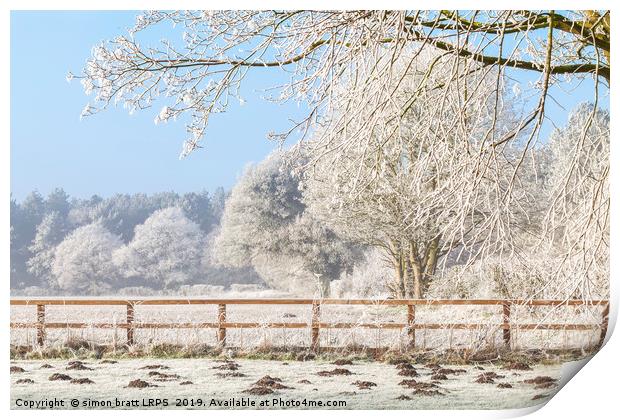 Winter scene with trees fence and mole hills Print by Simon Bratt LRPS