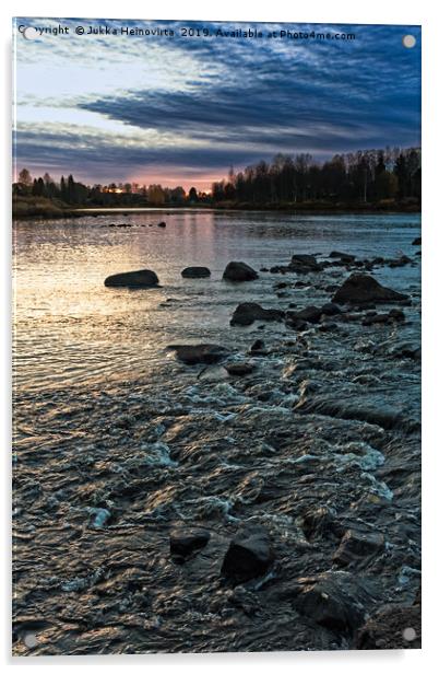 Dramatic Sky Over The Rapids Acrylic by Jukka Heinovirta