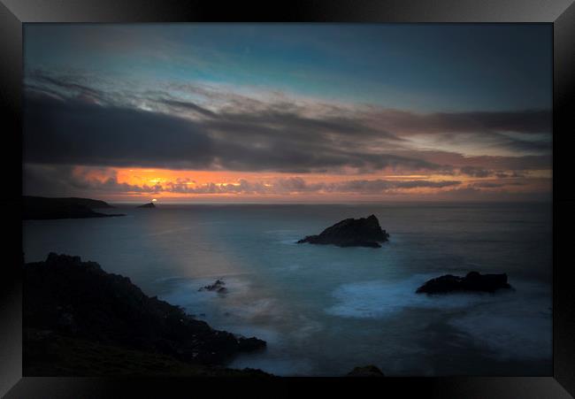 Sunset on the cornwall coast at Pentire Framed Print by Eddie John