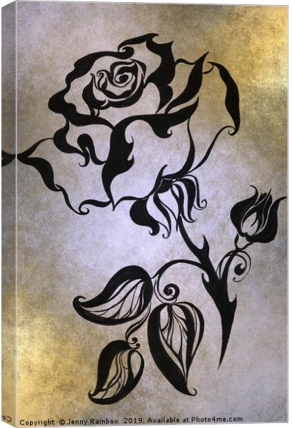 Ink Drawing Chinese Rose Golden Canvas Print by Jenny Rainbow