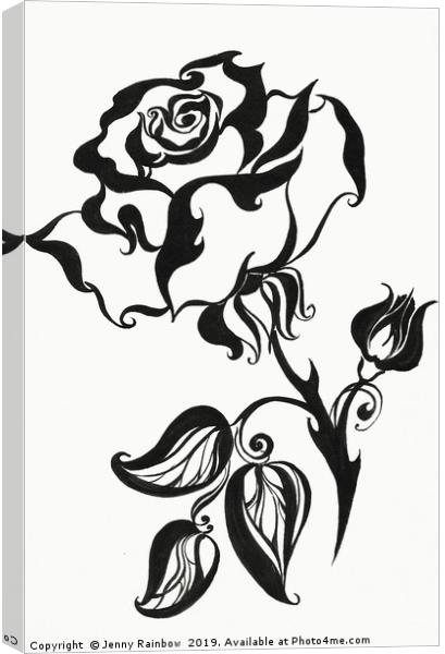 Ink Drawing Chinese Rose Canvas Print by Jenny Rainbow