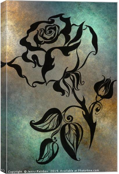 Ink Drawing Chinese Rose Blue Canvas Print by Jenny Rainbow