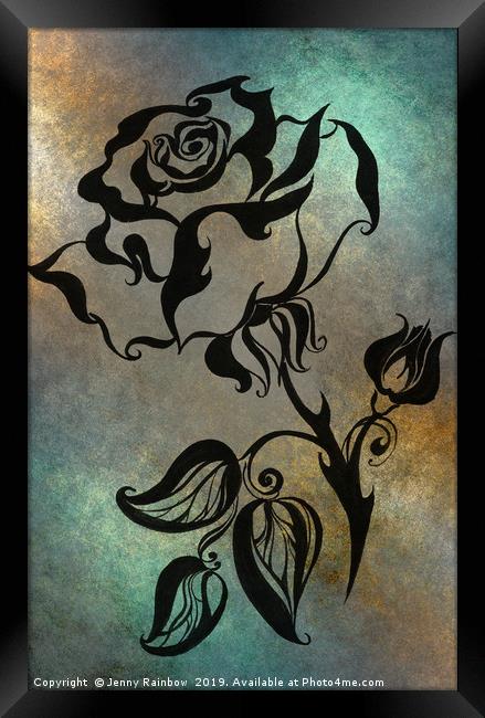 Ink Drawing Chinese Rose Blue Framed Print by Jenny Rainbow